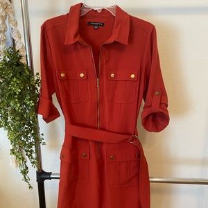 Coral collared zip up dress